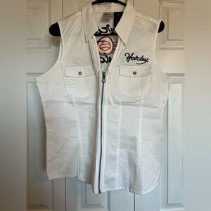 Harley-Davidson White and Black Embroidered Shirt